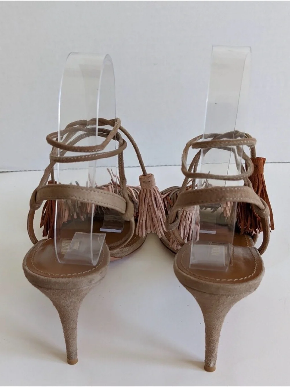 Aquazzura Wild Thing 85 mm Terracotta Suede Fringes Sandal Heels size 38